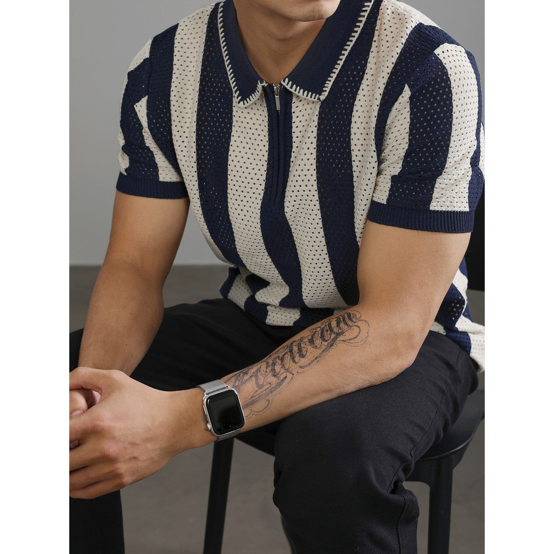 Polo shirt men's summer slim fit casual top with half sleeves