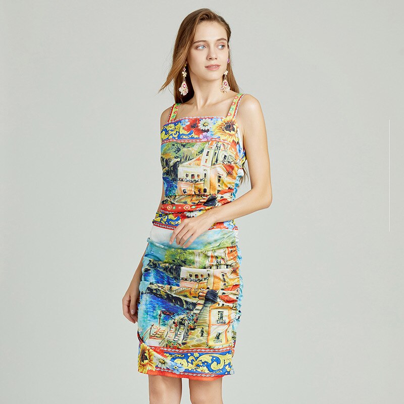 Vintage schilderij met bloemenprint camisolejurk high street designermerk