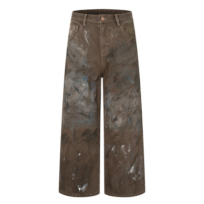 Desert Vibes Graffiti Print Wide-Leg Trendy Denim Pants