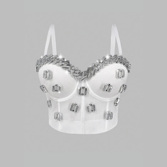 Wittestrapless cami bustier met kralen en strasssteentjes