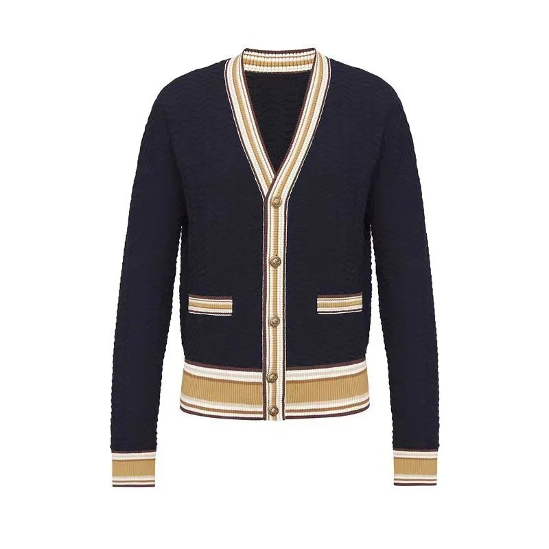 Stylish Striped Knit Sweater Cardigan Women Autumn Winter Long Sleeve V-neck Tops Single-breasted Fashion Vintage Jumpers