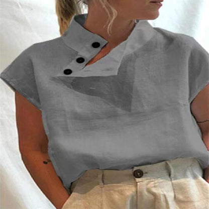 Plus Size Women's Sleeveless Pullover Solid Color Slim Collar Shirt