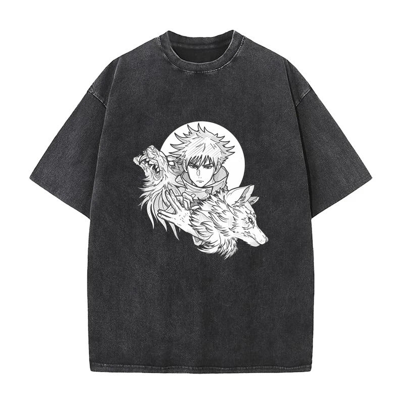 Summer AnimePrinted T-Shirt Cotton Washed Vintage Short Sleeve