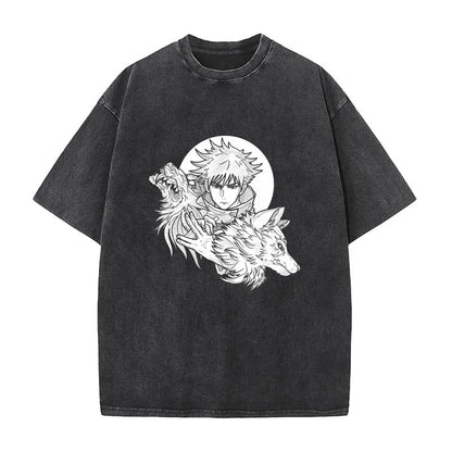 Summer AnimePrinted T-Shirt Cotton Washed Vintage Short Sleeve