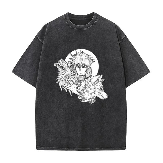 Summer AnimePrinted T-Shirt Cotton Washed Vintage Short Sleeve