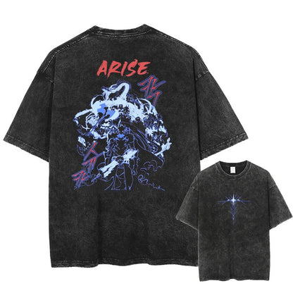 Summer New Anime Print T-Shirt Summer Cotton Washed Vintage Short Sleeve
