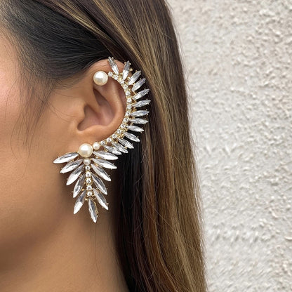 Retro Leaf Outline Full Drill Earrings Female Personality Temperament Alloy Single Sweet And Cool Earrings