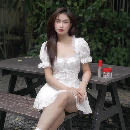 Lace lace bow dress