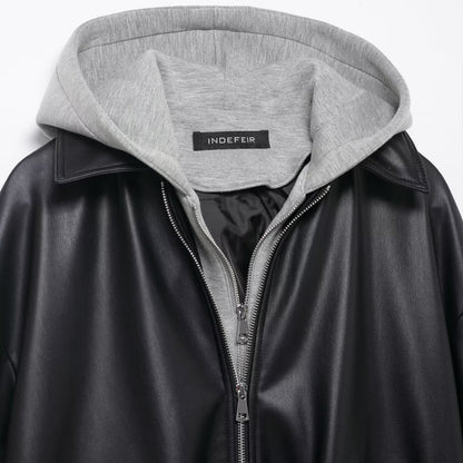 Dames faux lederen jack met contrasterende capuchon