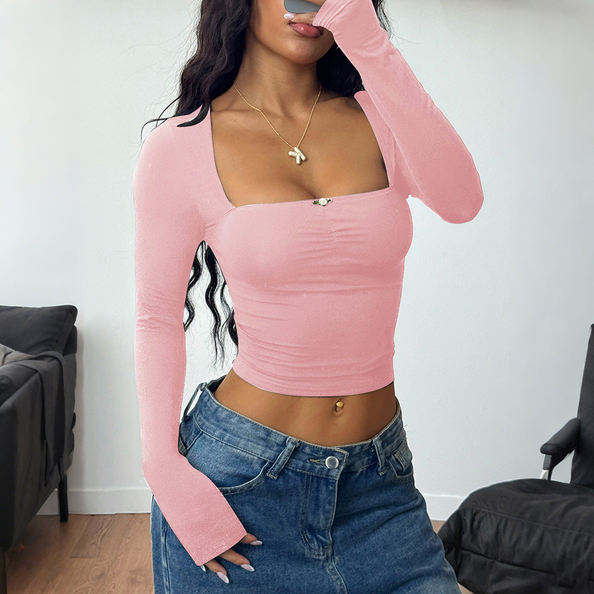 Solid Color Long Sleeve Base Shirt T-shirt Women's Summer