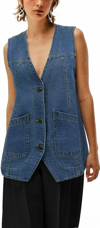 Chic Fashion Sleeveless Women's Denim Vest Versatile and Trendy