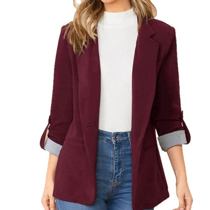 Fashionable Patchwork Notch Lapel Slim Fit Cardigan Suit Coat for Women Autumn Winter Season