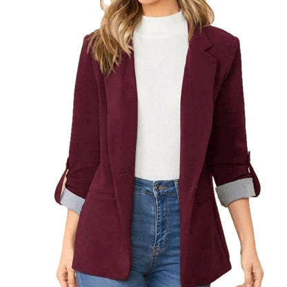 Fashionable Patchwork Notch Lapel Slim Fit Cardigan Suit Coat for Women Autumn Winter Season