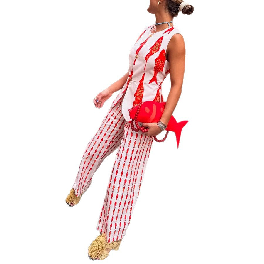 Vest and Long Pants Printed Set