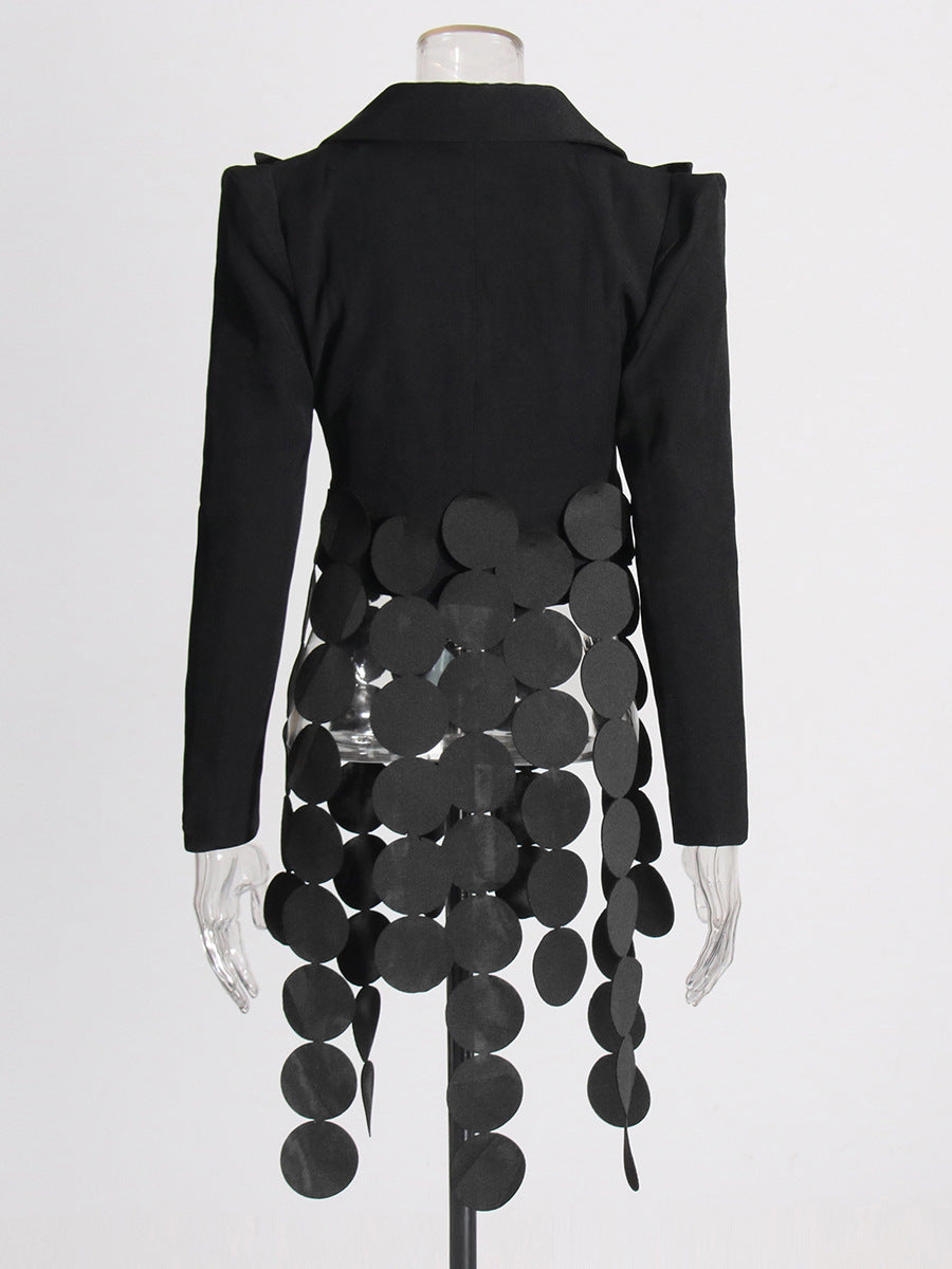 Elegant women's suit jacket with spliced round piece design