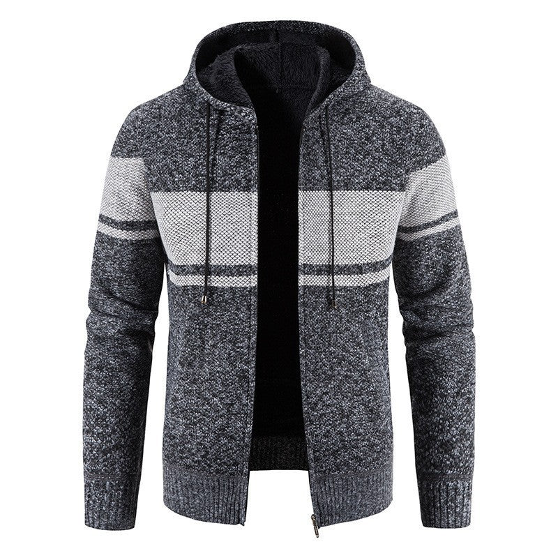 Spring and Autumn Men's Hooded Knitted Cardigan