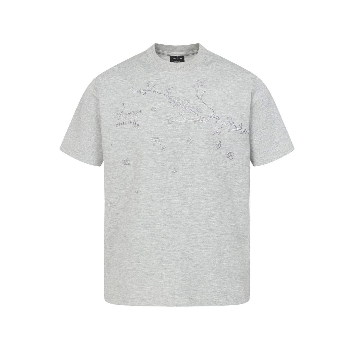 T-shirt met korte mouwen en geborduurd pruimenbloesemmotief