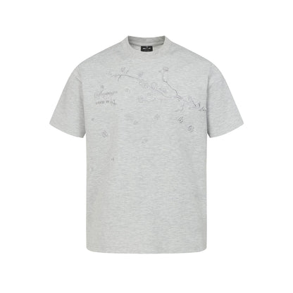 T-shirt met korte mouwen en geborduurd pruimenbloesemmotief