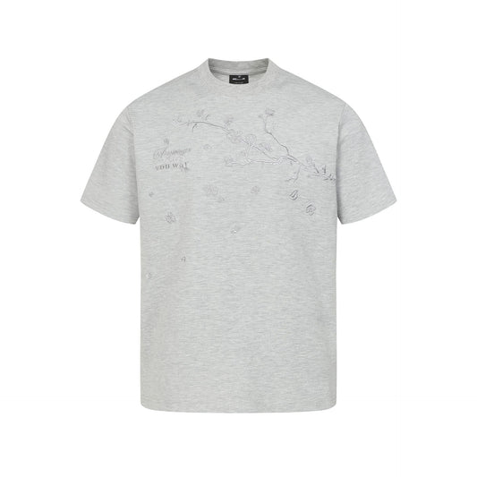 T-shirt met korte mouwen en geborduurd pruimenbloesemmotief