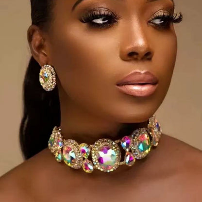 Crystal Circle Earrings and Necklace Set