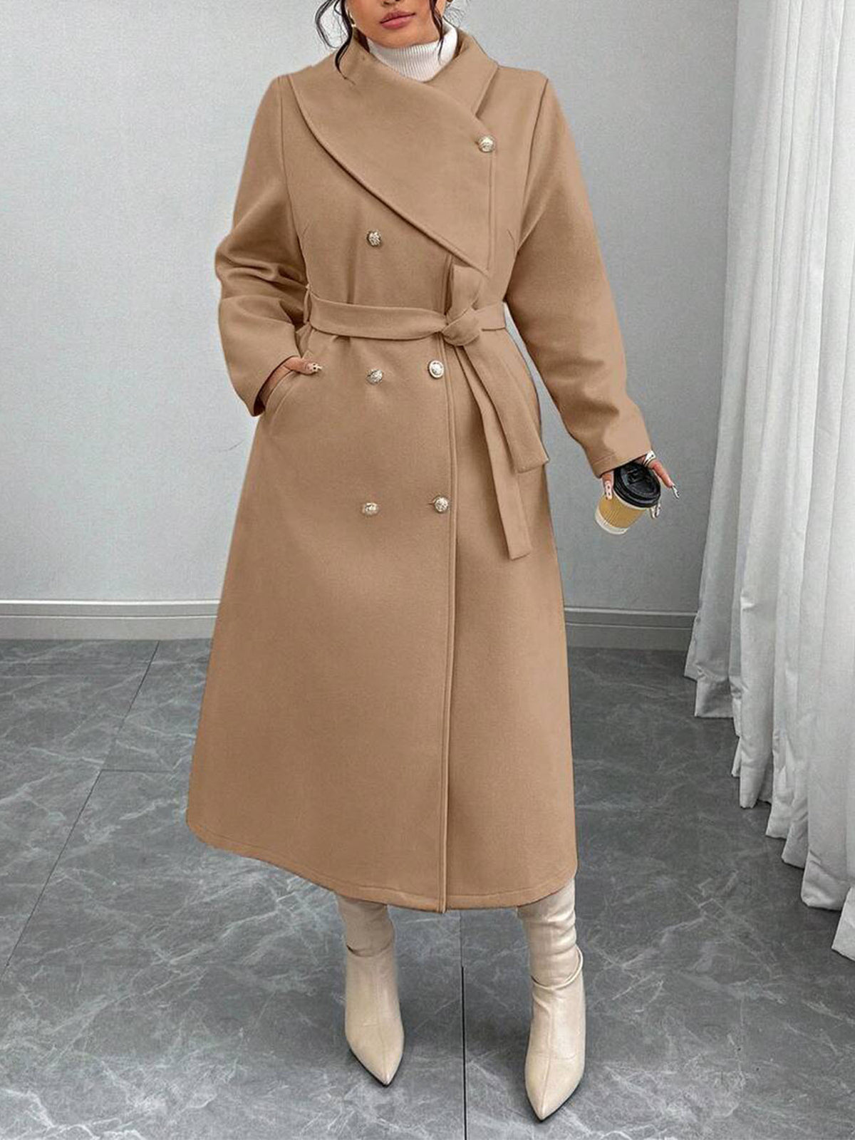 Women's Double-Breasted Wool Blend Coat