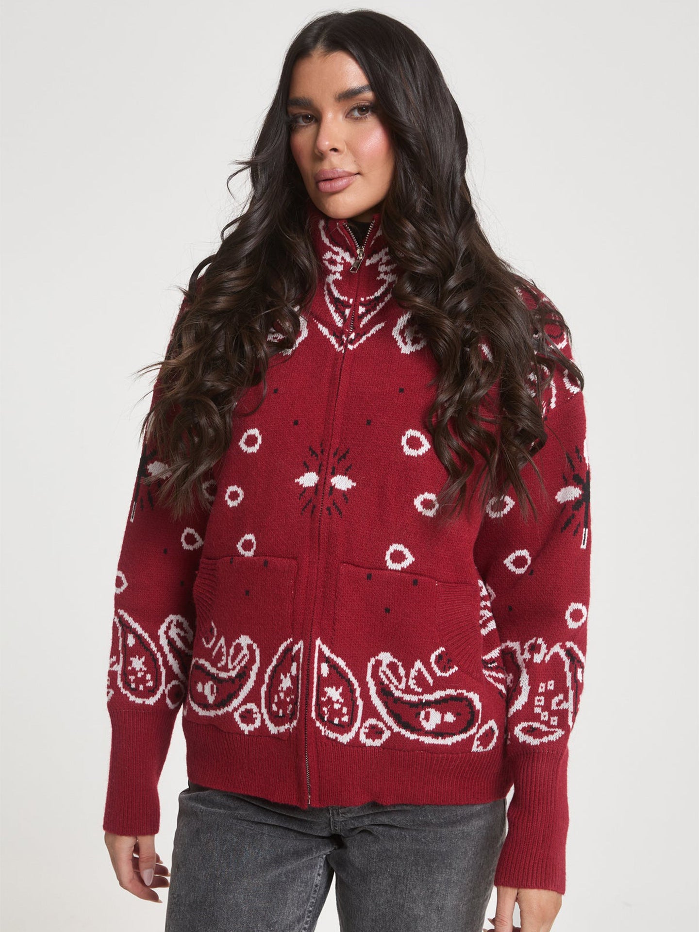 Retro Paisley Print Knitted Cardigan