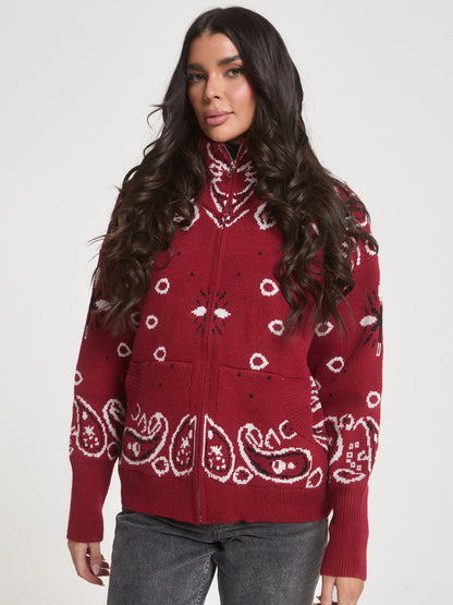 Retro Paisley Print Knitted Cardigan