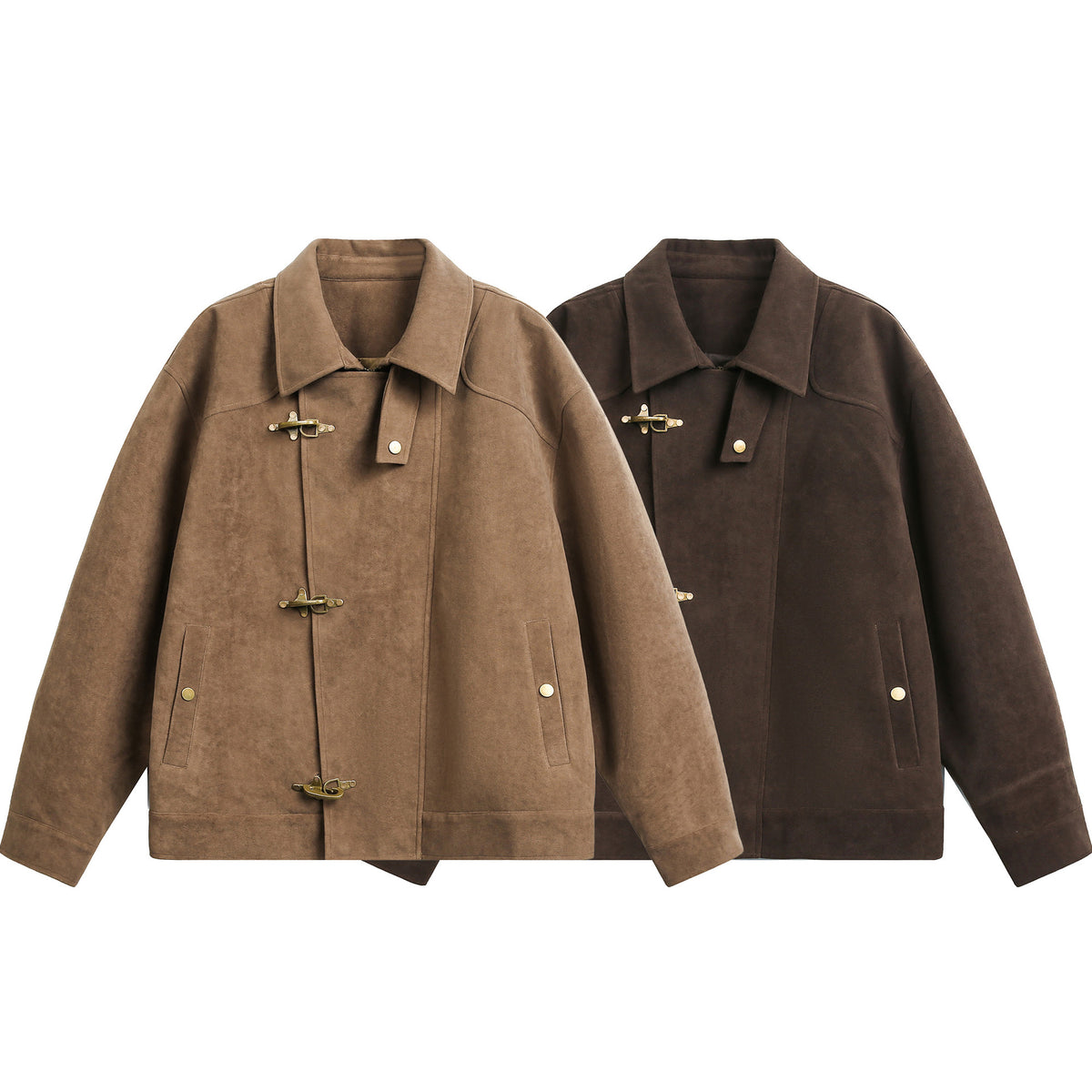 Retro Metal Buckle Solid Color Unisex Workwear Jacket