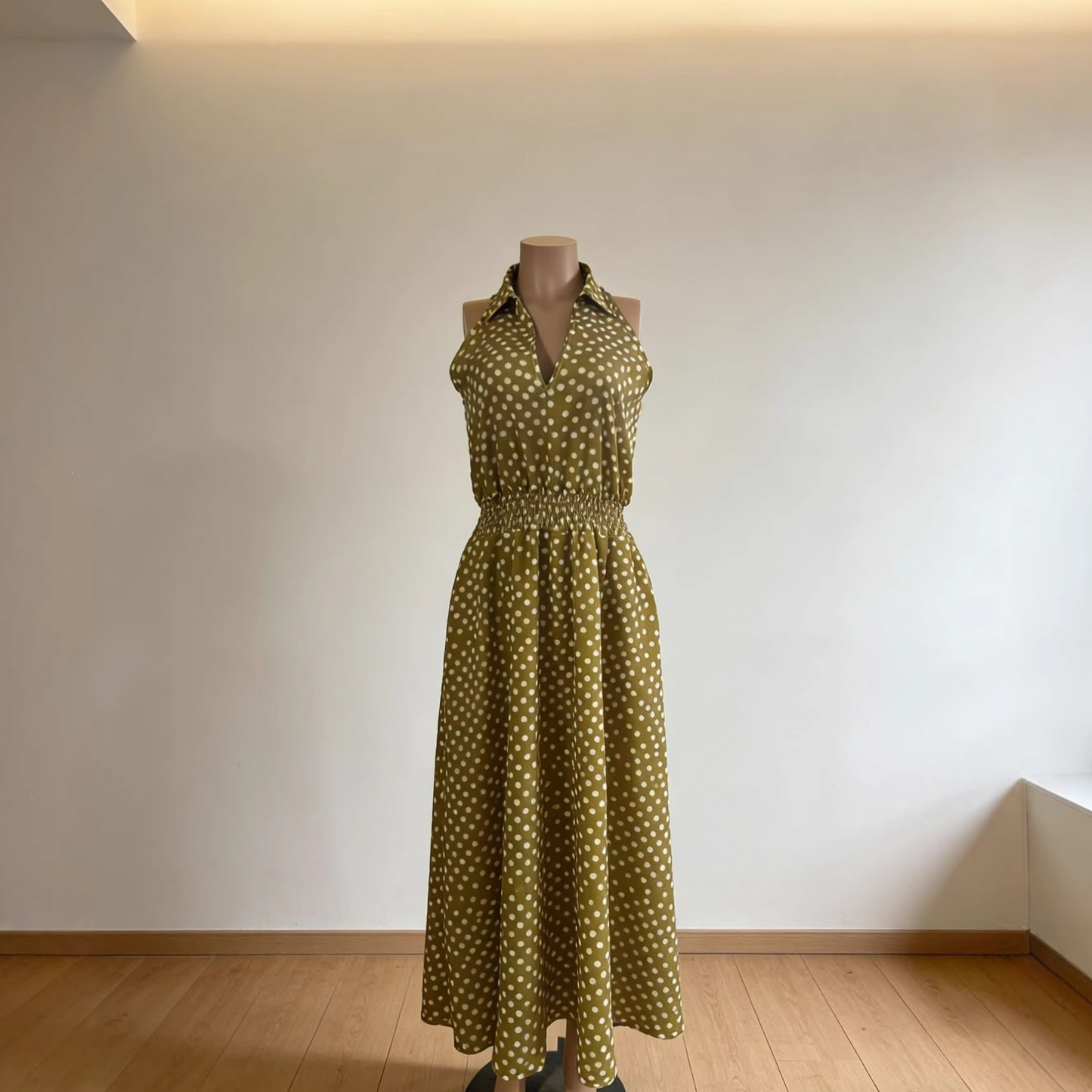 Polka Dot Sleeveless A-Line Dress