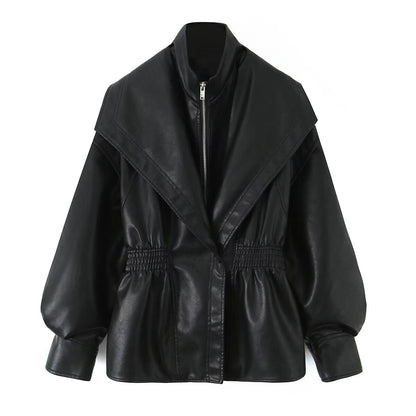 Fashion Turn-Down Collar Leather Jacket