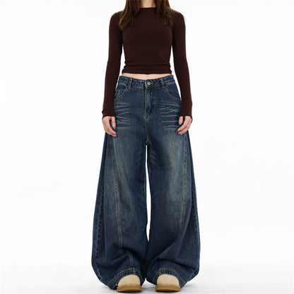 Women's Distressed Relaxed Fit Wide-Leg Denim Jeans