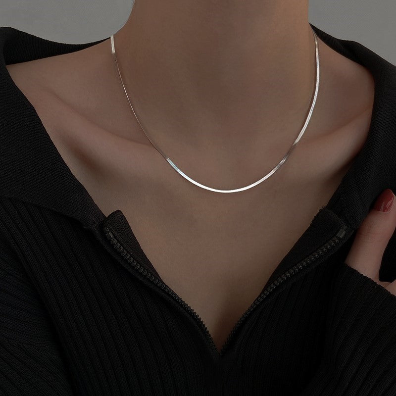 Sterling Silver Flat Snake Clavicle Chain Necklace