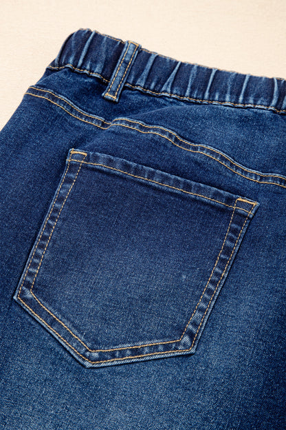 Jeans met acid wash-effect en vetersluiting plus size