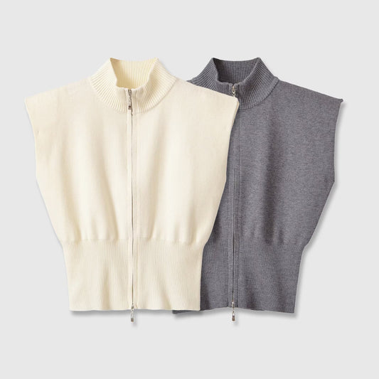 Fashionable stand-up collar sleeveless knitwear