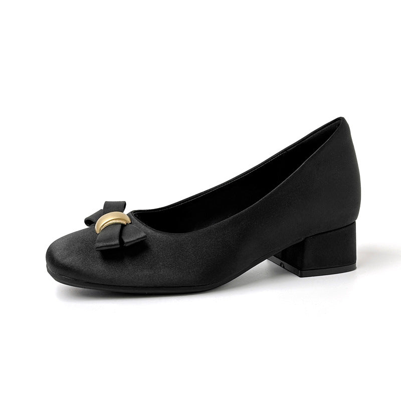Women's Square Toe Satin Bowknot Heels