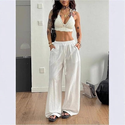 Womens Wide Leg Cotton Linen Pants