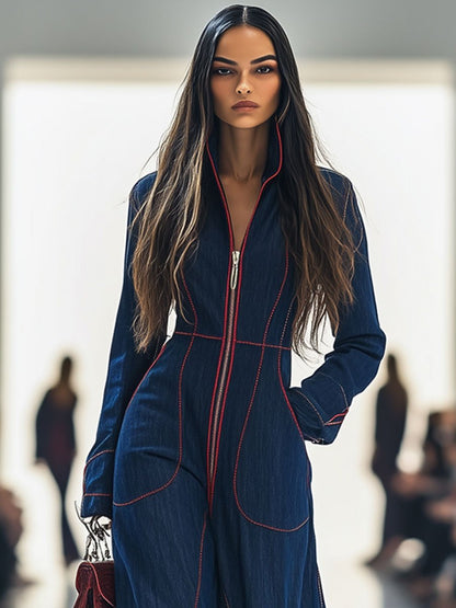 Womens V Neck Jumpsuit with Pockets