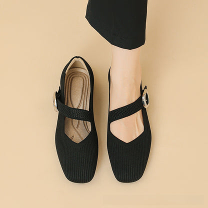 Mary Jane Flat Shoes Square Toe Buckle Strap