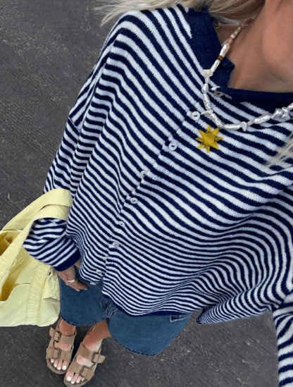 Women's Striped Knit Button-Front Long Sleeve Cardigan