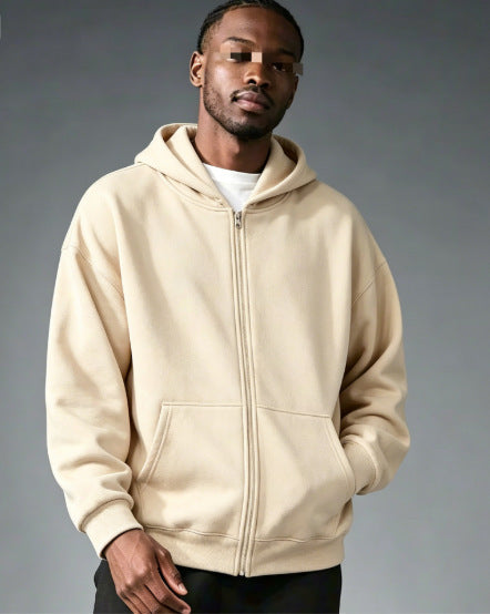 Men Women Solid Color Zipper Hooded Sweatshirt