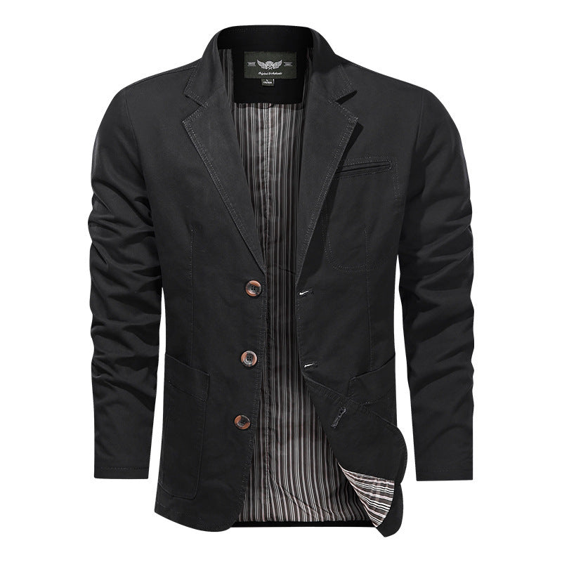 Men's Retro Solid Color Loose Fit Casual Business Jacket