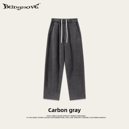 Retro Washed 400g Fleece Lined Curved Cut Straight Leg Sweatpants for Men