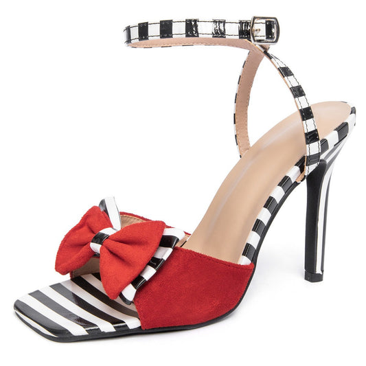 Damesstilettohakken met vierkante neus en strik