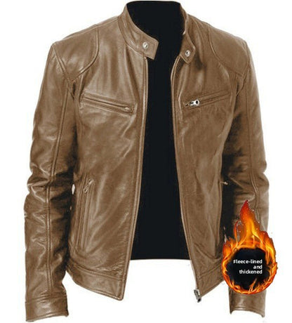Mens Stand Collar Leather Jacket