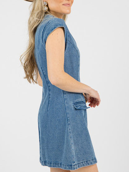 Denim mini-jurk met kapmouwen