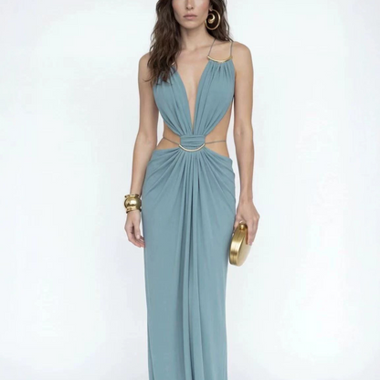 Elegant Hollow Out Halter Neck Long Dress