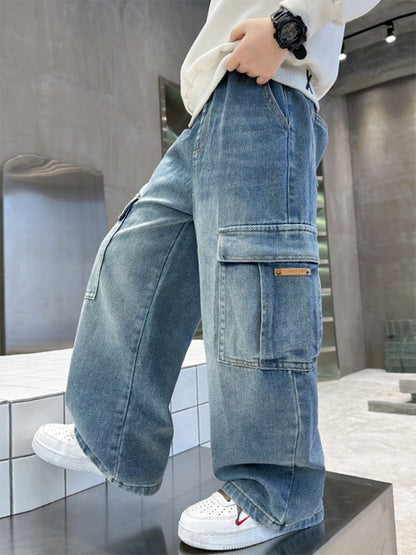 Losse denim cargo broek voor jongens