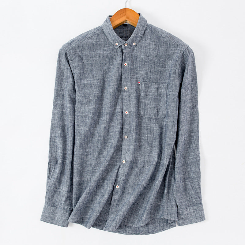 Men's Cotton Linen Square Collar Long Sleeve Cardigan