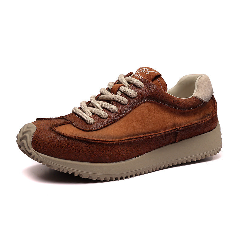Handgemaakte retro casual schoenen van eerstelaags rundleer