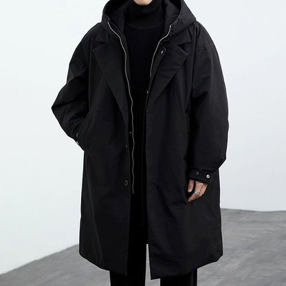 Men's two-piece hooded mid-length warm trench coat overcomes extra-thick